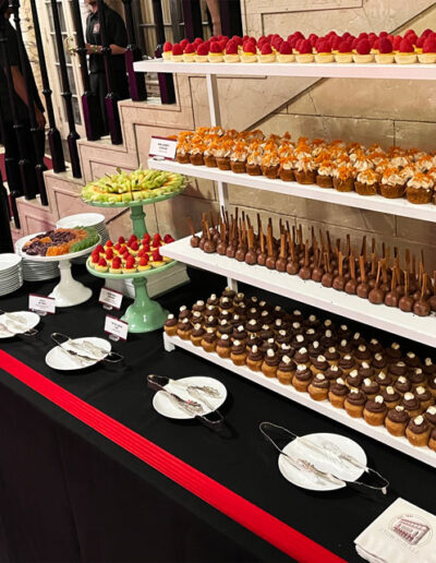 tiered stand of small bite appetizers